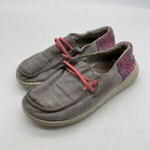 Hey Dude Wendy Youth Size 13 Grey‎  With Pink- Slip On Shoes Comfort Casual